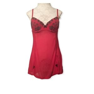 Ladies Lingerie Top Red Rose Embroidery Vintage